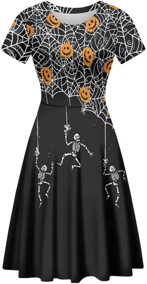 PinUp Angel Women's Cute Print Short Sleeve Unique Casual Flared A Line Party Short Dress