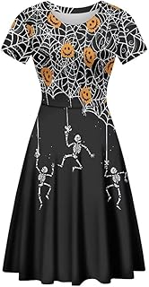 Women's Cute Print Short Sleeve Unique Casual Flared A Line Party Short Dress - Buy now
