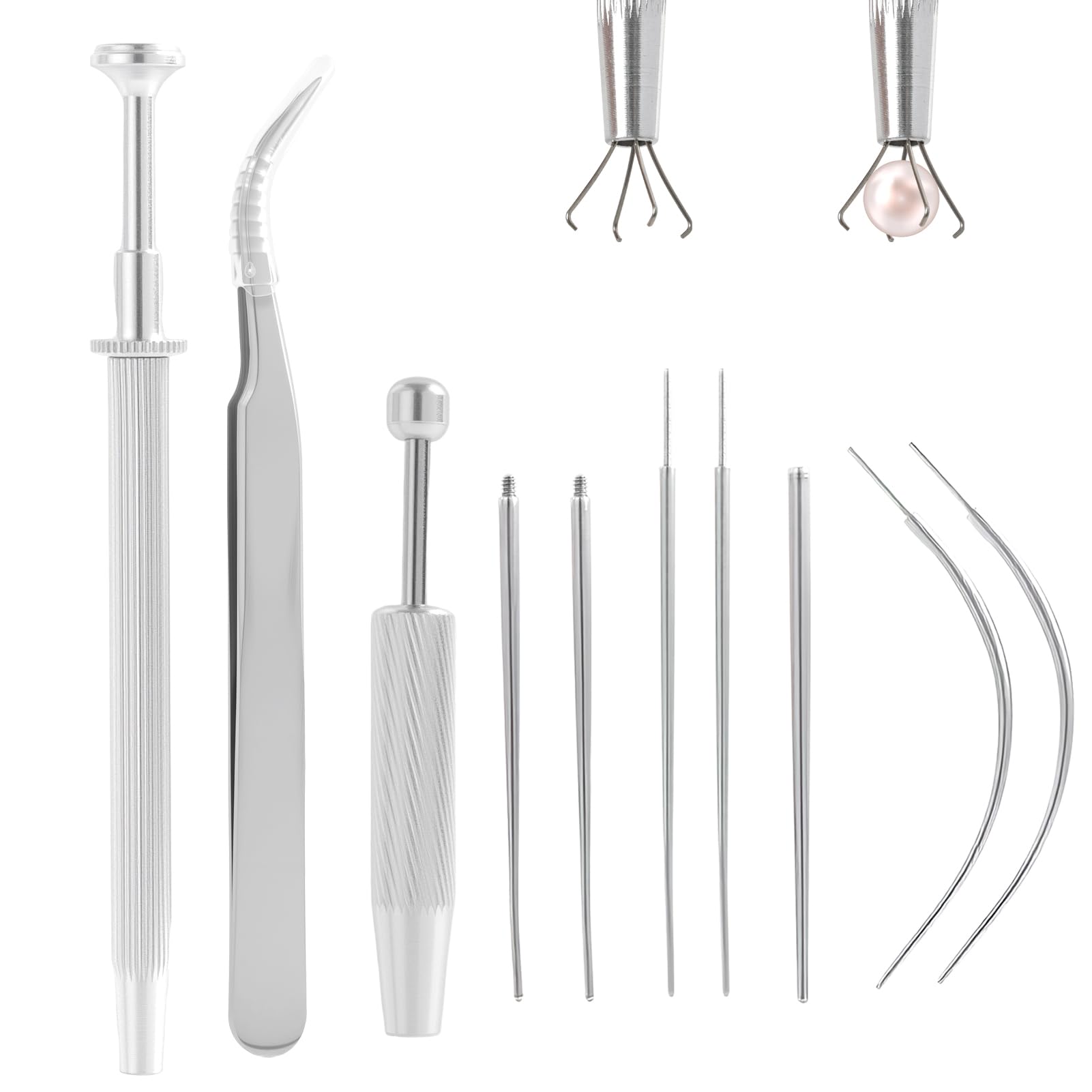 10 Pcs Ear Piercing Taper Kit, Nose Piercing Ball Grabber Kits, Stainless Steel Flat Back Earrings Piercing Guide Tool with Needles Taper Tool, Changing Jewelry Insertion Tools for Body Ear Nose Lip
