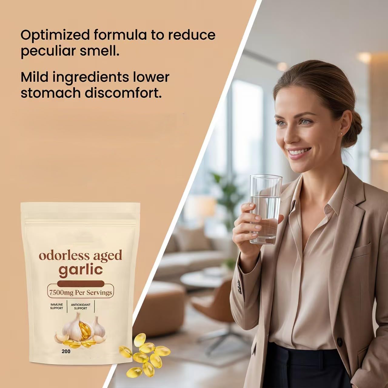 Extracto de ajo envejecido 7500 mg - Apoyo inmunológico - Inodoro y sin regusto - 200 unidades - Sin OGM y sin gluten,1Pcs
