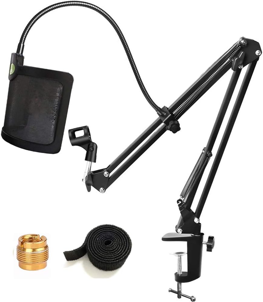 [Heavy Duty] Microphone Stand with U-shaped Steel Mesh Mic Pop Filter, Suspension Boom Scissor Arm Stand Mic Clip Holder for Blue Yeti, Snowball & Other Mic in Recording, Broadcasting, Etc.