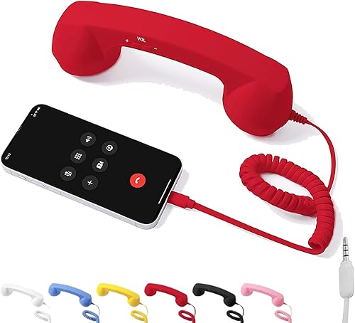 Miniatura 1 de Auricular retro para iPhone y Android, mango de teléfono fijo estilo retro, con micrófono y altavoz, enchufe con cable para teléfono celular (rojo,
