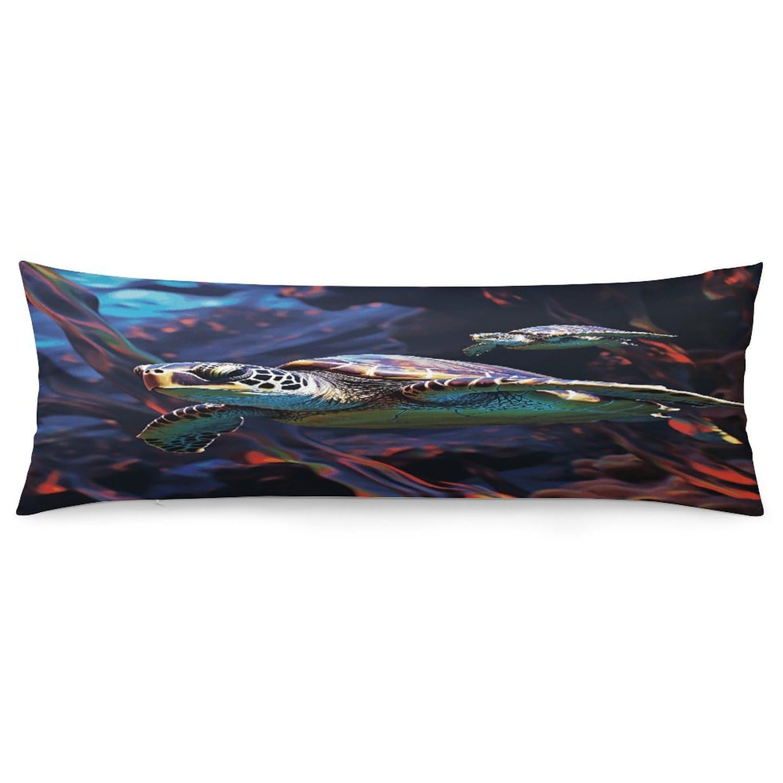 A Colorful Tropical Sea Turtle Body Pillow Cover Soft Breathable Long Pillows Cases with Hidden Zipper Cozy Pillow Case Personality Luxury Pillow Protector 18.9x53 in