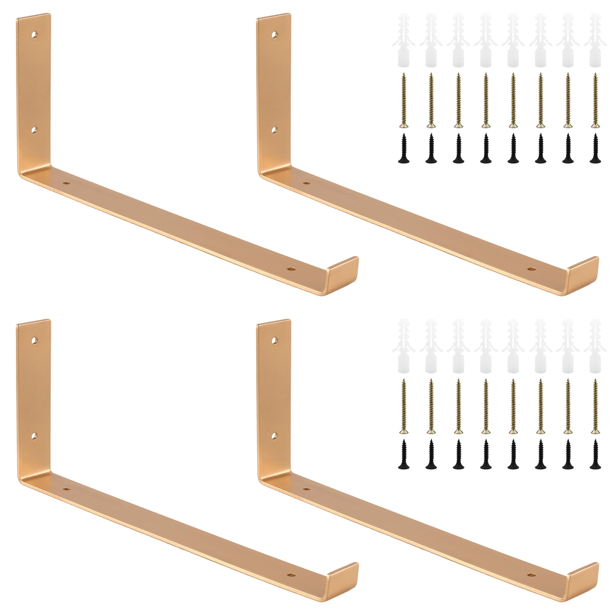 SEUNMUK Confezione da 4 staffe per scaffold board con labbro, 4 mm di spessore, 35 x 15 cm, bronzo, staffe per scaffalature per montaggio a parete e decorazioni per la casa