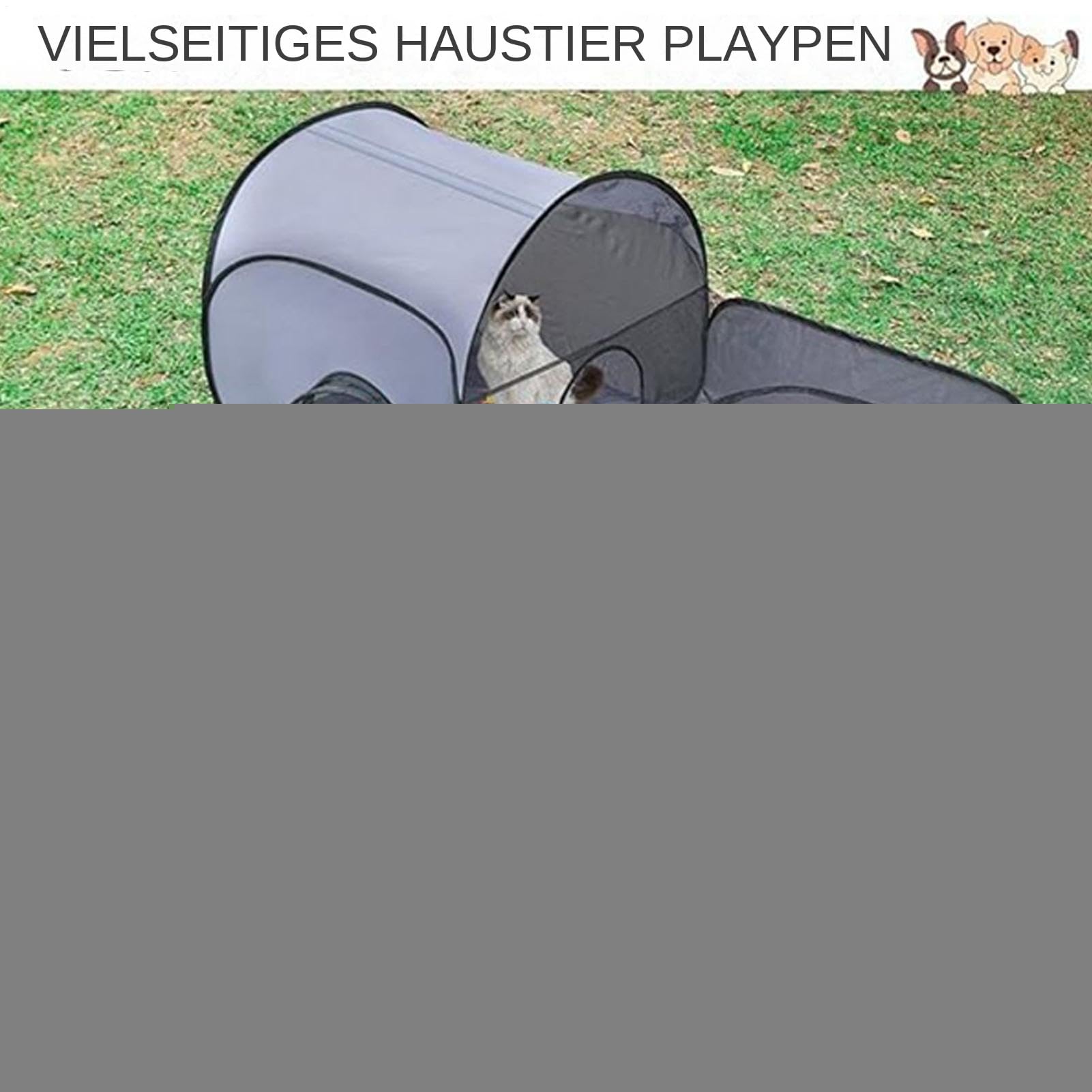 Faltbarer Katzenlaufstall mit Tunnel, Tragbare Mesh Katzengehege Mit Interaktivem Bewegungsfläche, Katze Spielhaus Spielplatz Für Katzenwelpen, Hunde & Kleintiere Indoor Outdoor