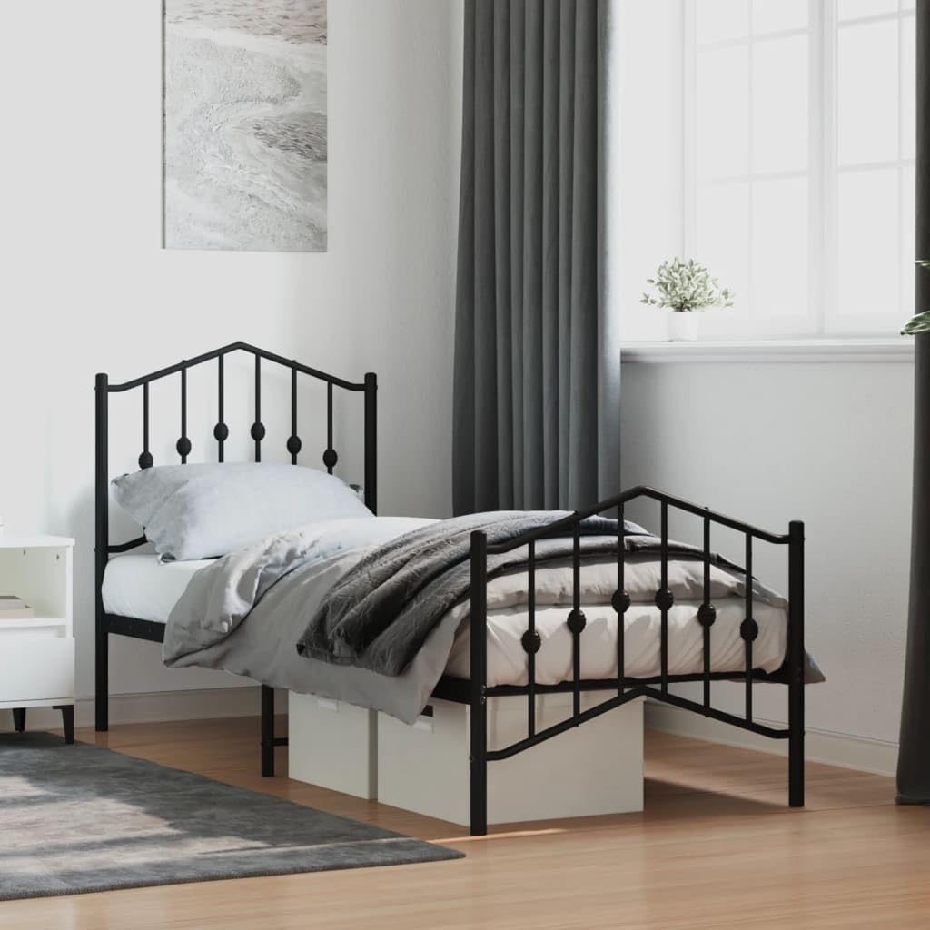 Giroletto con Testiera e Pediera Metallo Nero 75x190 cm Letto Singolo Robustezza Camera da Design Moderno Struttura in Ferro Stabile Facile Montaggio Base Letto con Resistente Sostenibile 190x75