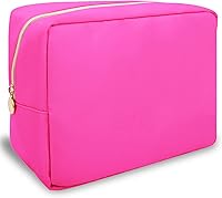 Vista 94 de izuzta Bolsa de maquillaje pequeña de nylon, linda bolsa preppy, bolsa con cremallera para cosméticos, Beige, Chico