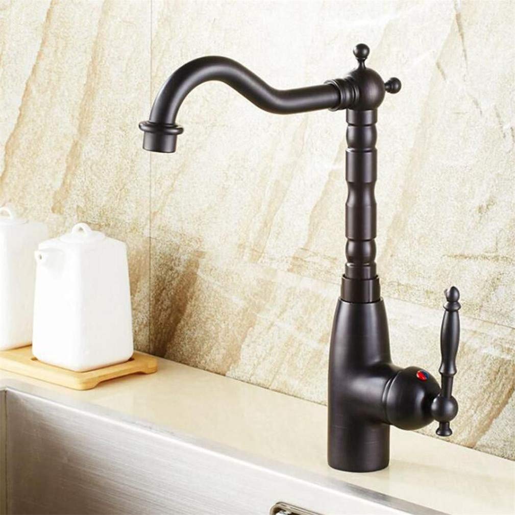 Robinet de cuisine mitigeur noir mitigeur eau chaude froide grue en cuivre monté sur pont