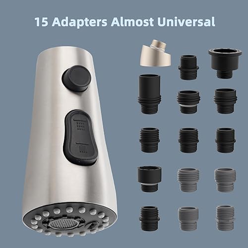 Miniatura 8 de iFealClear Repuesto de cabezal de grifo de cocina de metal con 12 adaptadores, 3 modos de extracción para fregadero de cocina, boquilla de cabezal