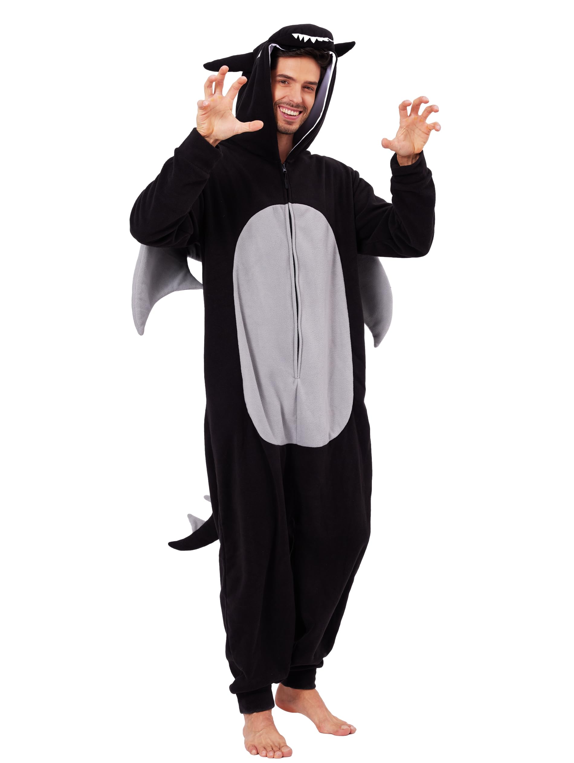 dressfan Unisex Pigiama da Drago Onesie Costumi,Nero Animali Drago Monopezzi Pigiama Halloween Carnevale Costumi e Cosplay,Regali di Natale per Donna Uomo