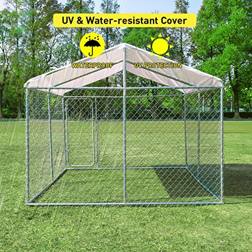 walnest Dog Cage Large Dogs Crate Pet Kennel Puppy Playpen with UV Protection Waterproof Cover and roof Indoor Outdoor 9.8 x 9.8 x 7.7 ft Silver - Thumbnail 7