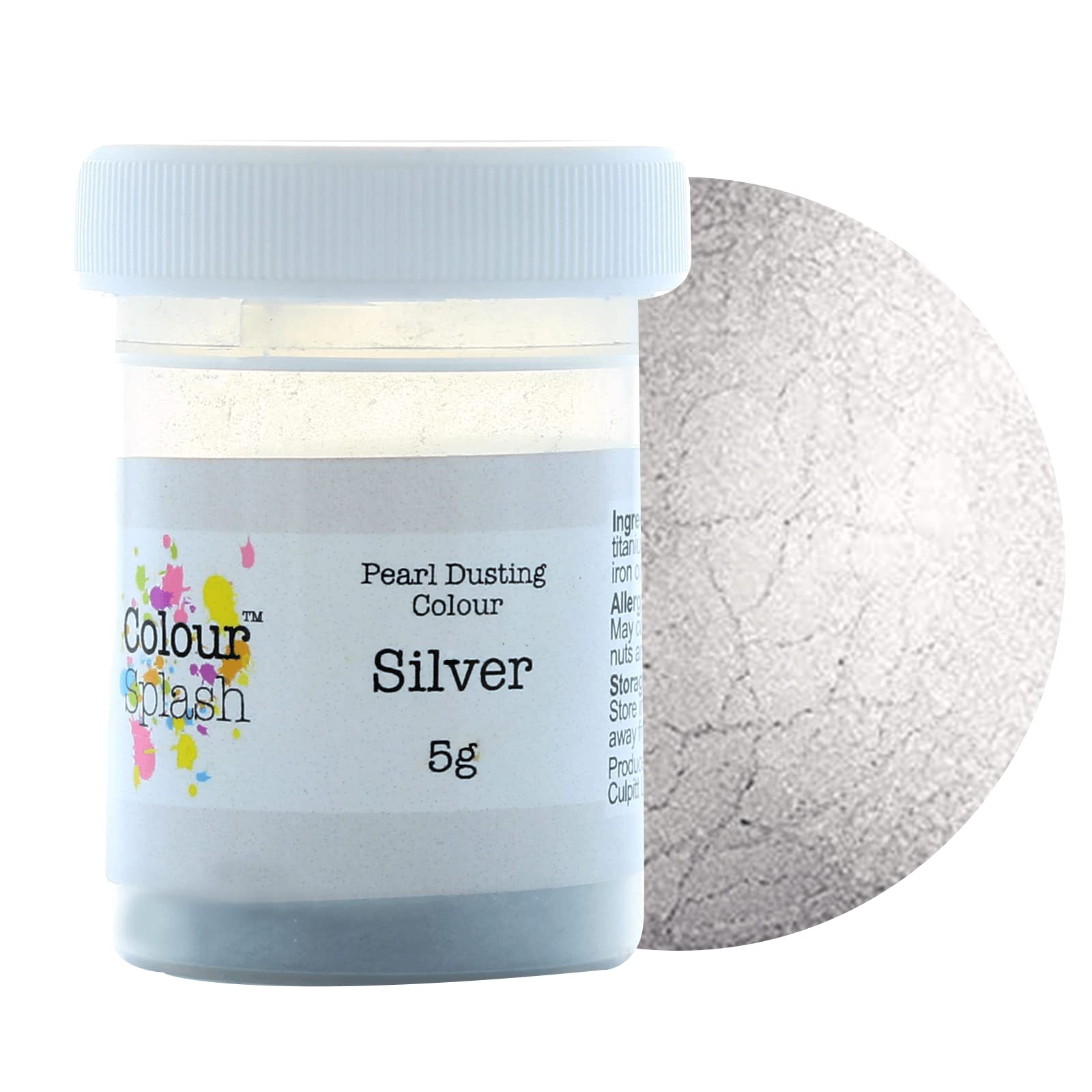 Colour SplashPearl Food Colouring Dusts, Lustre Dust for A Pearlescent Finish to Cake Surfaces Or Decorations, Create A Rainbow Cake Kit with an Assortment of Glistening Colours - Silver 5g
