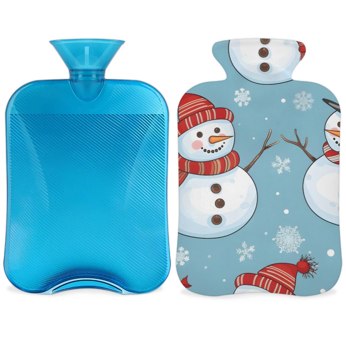 Hot Water Bottle with Soft Cover,2L Watercolor Snowman Hot Water Bag for Hot and Cold Compress, Hand Feet Warmer, Abstract Snowman Rubber Hot or Cold Water Bottle Halloween Christmas Decorations