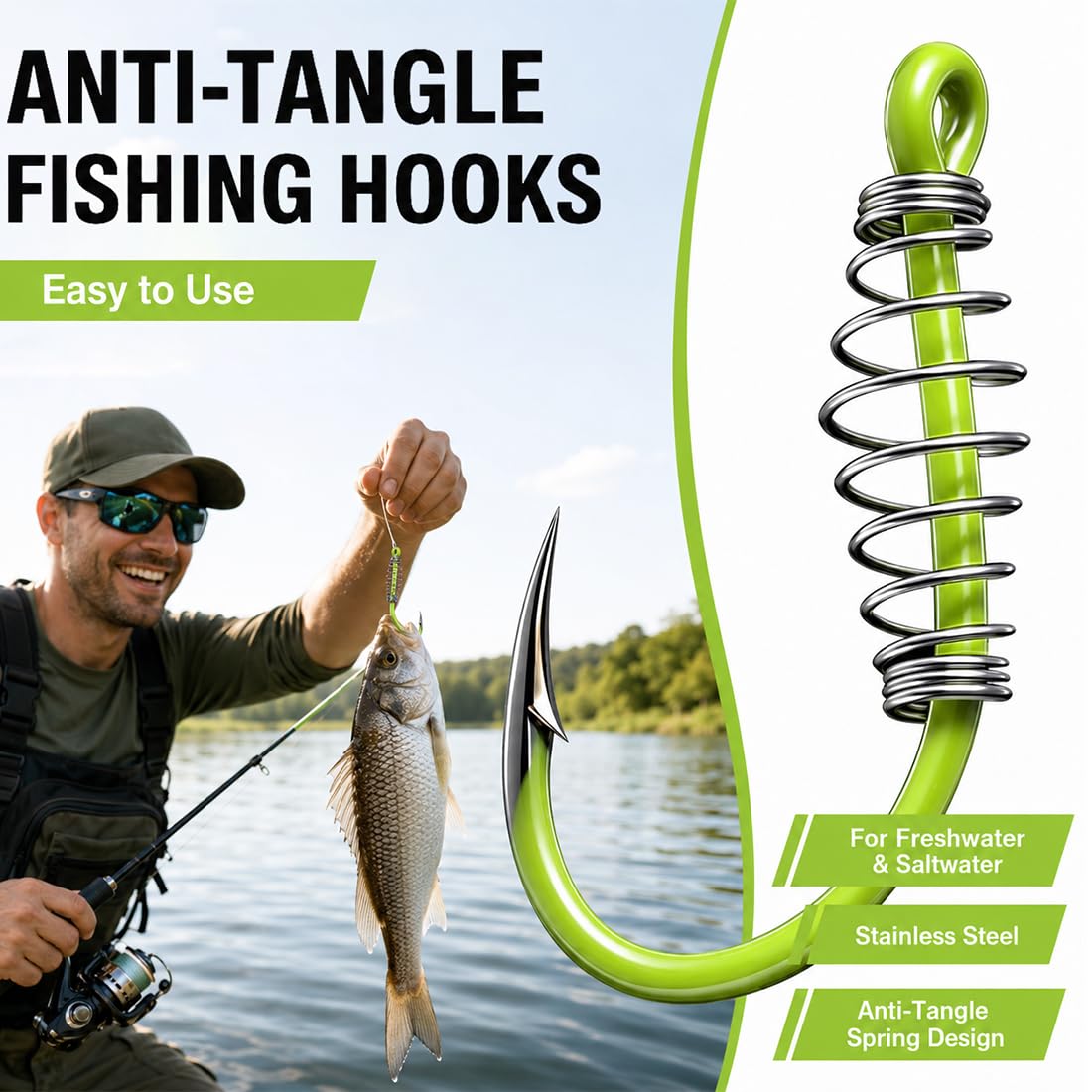 20Pcs Anzuelos de Pesca Con Resorte Anzuelos Acero Con Alto Contenido Carbono Con Resorte de Metal Pesca Giratorios Con Púas Adecuados Para Cebos Potentes