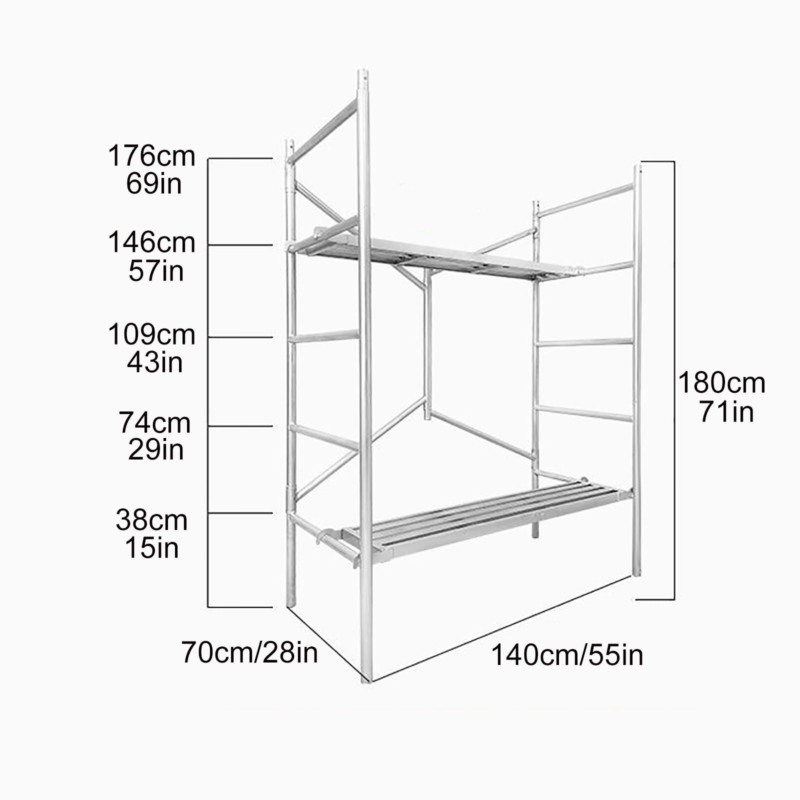 Scala per ponteggi Mobile, Piattaforma per ponteggi in Acciaio Pieghevole, Superficie Antiscivolo per la Pulizia, la Pittura e la Decorazione di pareti Alte, Ideale per progetti di cartonges