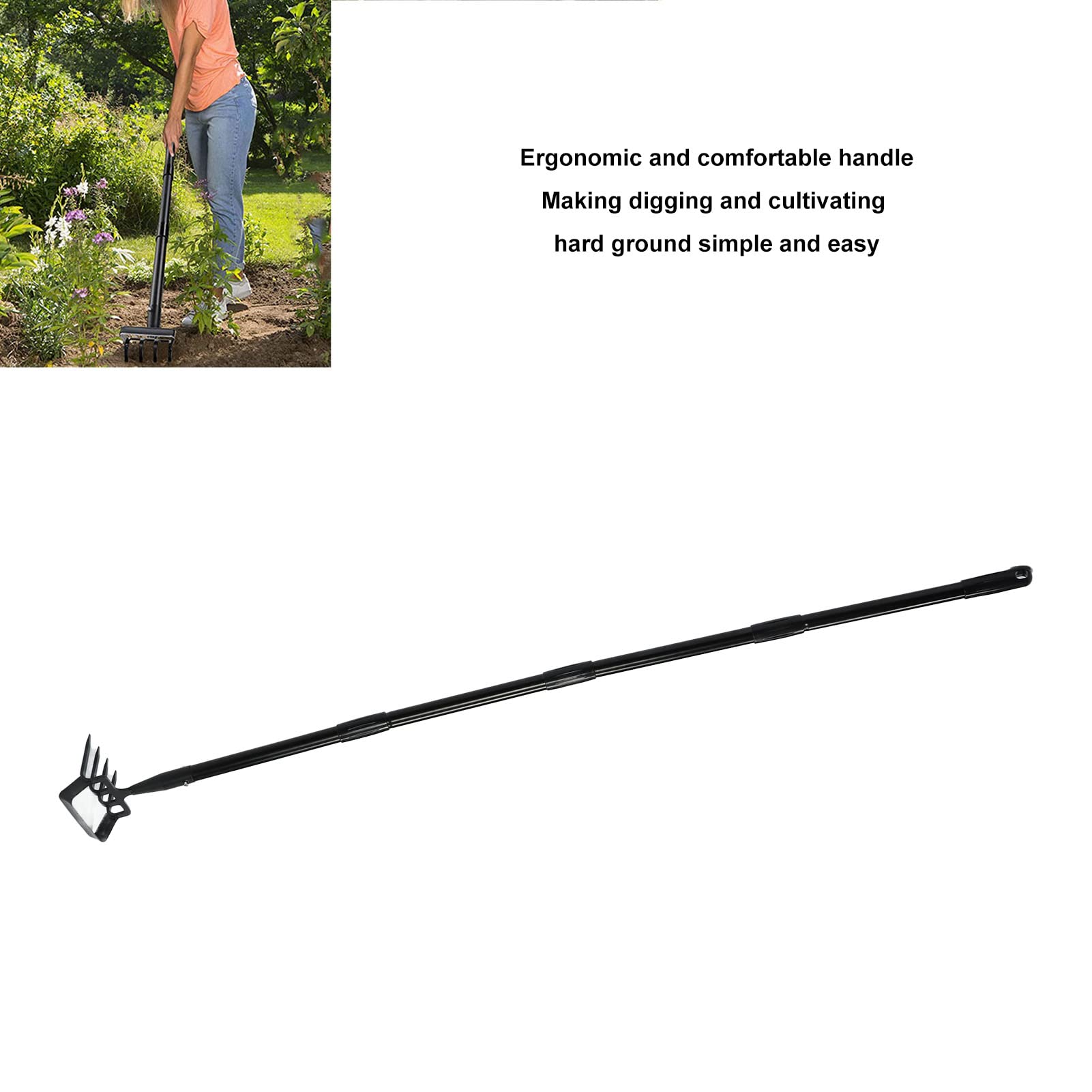Verstellbarer Unkrautstriegel, Gartenhandstriegel aus Edelstahl mit ergonomischem Griff, robuster Kultivatorstriegel zum Lockern des Bodens und zum Jäten in Gemüse- und (4 Abschnitte)