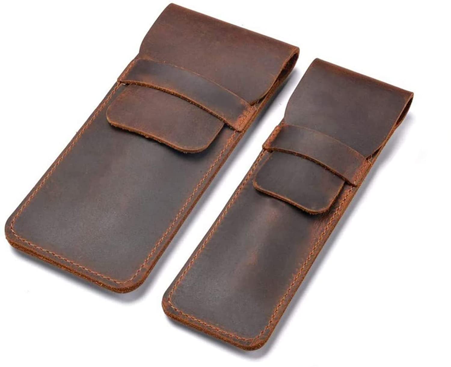 DELFINO Genuine Leather Pen Case Holder Handmade Fountain Multi Pens Pouch Crazy Horse Leather Pen Protective Sleeve Cover 2 Pack – Brown (Pen Not Include)