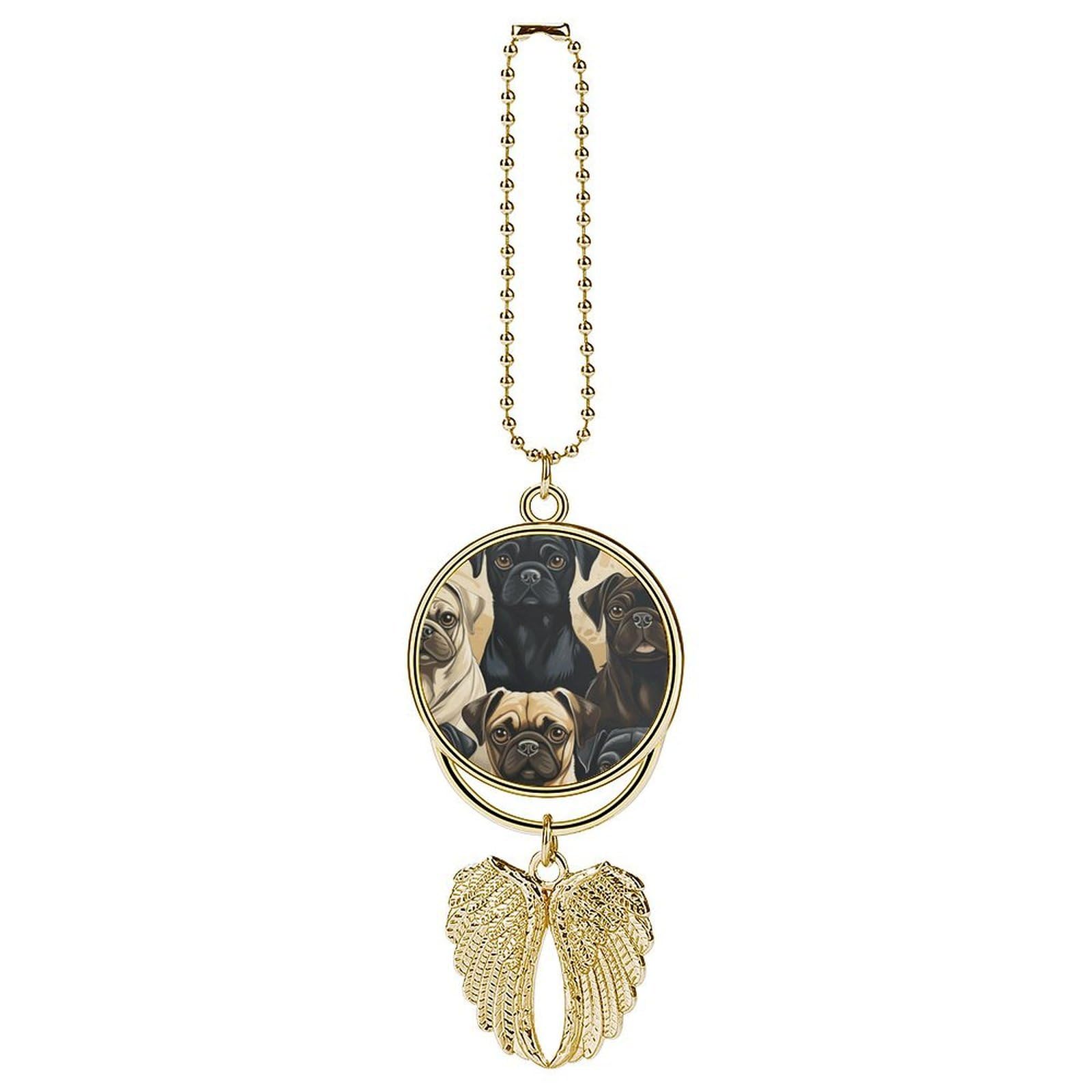 Pug Car Charm, Alloy Rear View Mirror Pendant, Bling Funny Car Hanging Ornament Gift for Women Men, Car Pendant Lucky Auto Interior Decoration Accessories Golden-Style