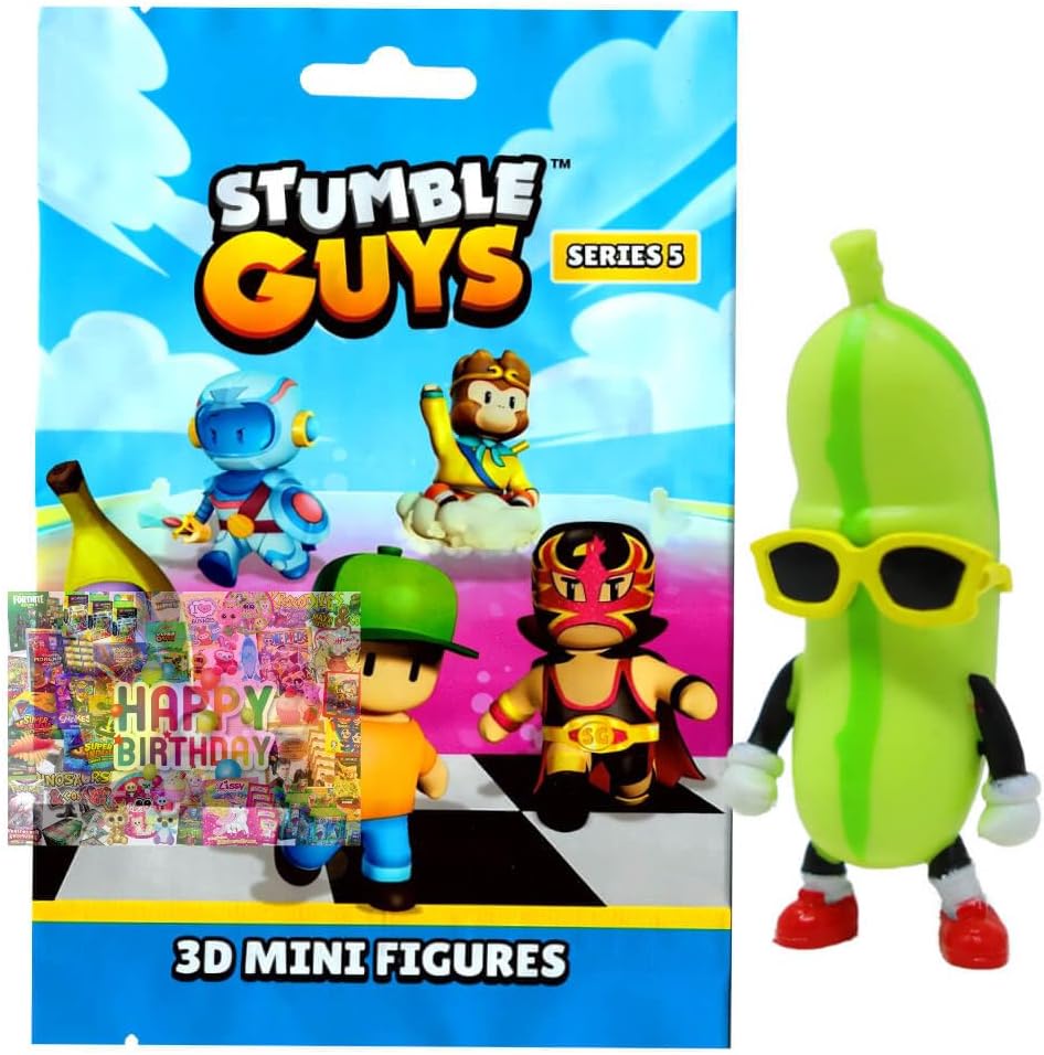 Bundle with Stumble Guys 3D Collectible Figures Series 5 - Chrome Figure - Selection + Exclusive Birthday Card Figure 15th Pickle Guy