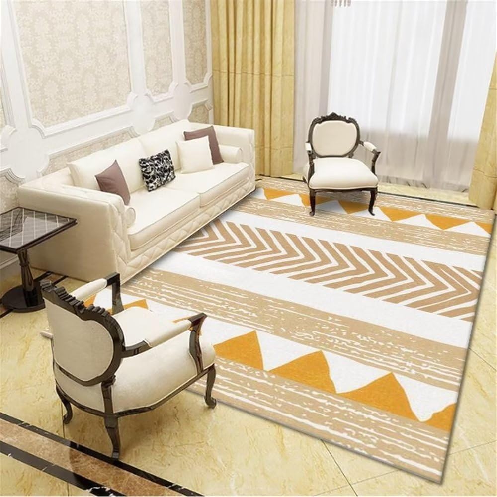 Tapis de salon jaune triangle stripe pour une chambre moderne et cosy