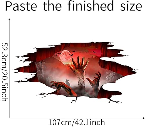 Miniatura 5 de Calcomanías 3D espeluznantes para suelo de Halloween, calcomanías de pared de piso de fantasmas para sala de estar, luna aterradora, bruja y