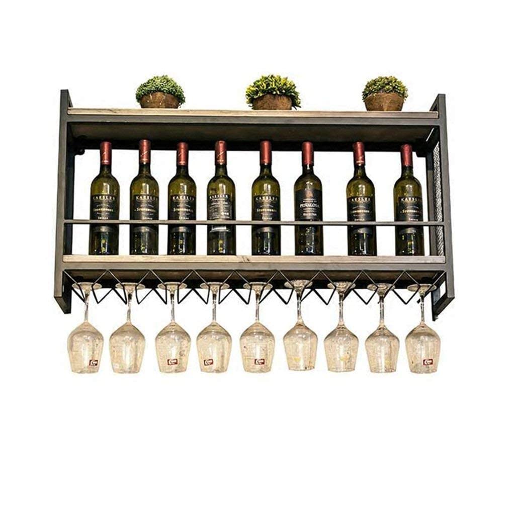 ArtRayKitchen Storage Organisation Industrial Wall Mounted Loft Iron Metal Wine Rack Shelf Wine Bottle | Glass Rack Holder 18 Wine Glass Storage Unit Floating Shelf Organis