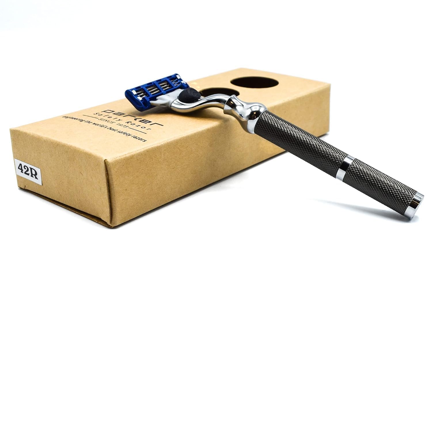 Parker Safety Razor Rasoio in Metallo a Tripla Lama - Compatibile Con Gillette Mach 3, Rasoio a Cartuccia Multilama, Telaio in Ottone Massiccio Con Cromatura - Nero