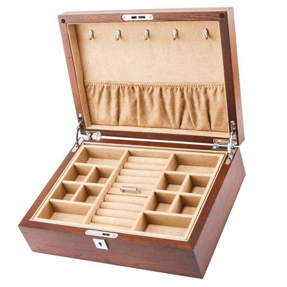 MUSUMI Old OLM Pure Wooden Double Jewelry Box Jewelry Bangle Collection Scatola portaoggetti con Serratura Moda (Cachi)