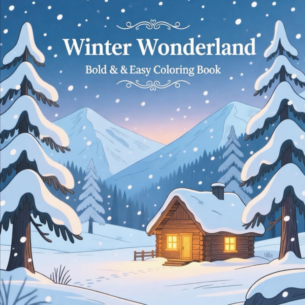 Winter Wonderland Bold & Easy Coloring Book: Relaxing Winter Coloring for Adults and Teens with Snowy Scenes, Cozy Cabins, and Stress-Relief Designs