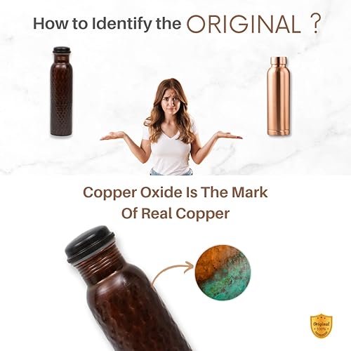 Miniatura 28 de CLEO HOME Botella de agua de cobre 100% puro para beber, botella de cobre ayurvédico martillado de 32 onzas para agua potable, a prueba de fugas