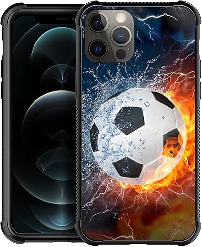 DAIZAG Funda compatible con iPhone 14, funda de teléfono de fútbol de fuego de hielo, a prueba de golpes, funda de teléfono de TPU suave para niños