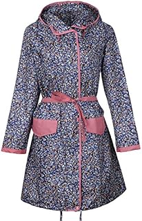 QZUnique Women's Packable Waterproof Rain Jacket Outdoor Poncho Raincoat with Hood Blue Flower