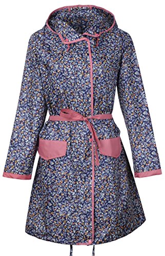 QZUnique Women's Packable Waterproof Rain Jacket Outdoor Poncho Raincoat with Hood Blue Flower