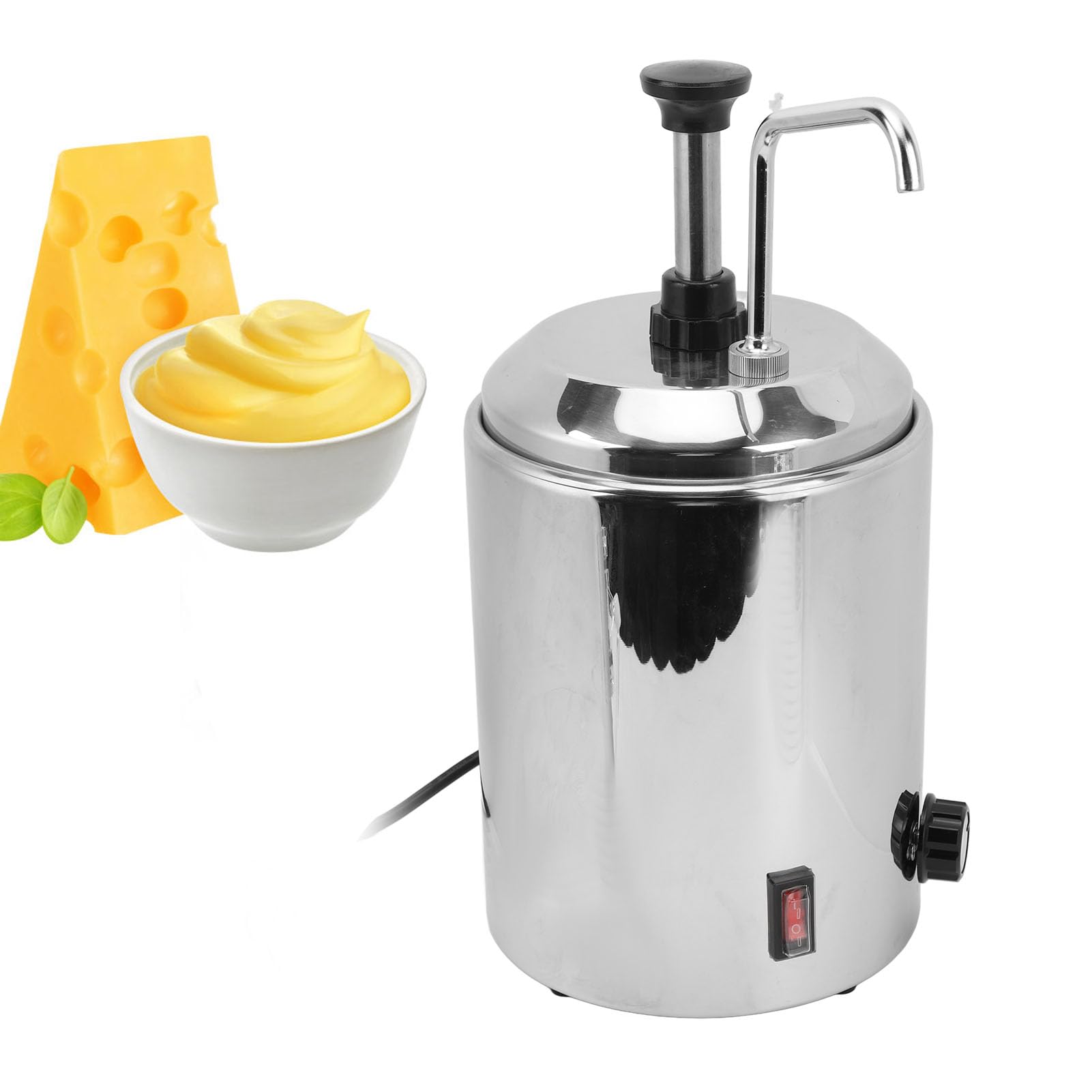 Pongnas Calentador Comercial de Queso para Nachos con Bomba, Rotación de 360 ​​Grados, Dispensador de Sirope de Chocolate Caliente de Acero Inoxidable con Control de Temperatura d (Enchufe Europeo