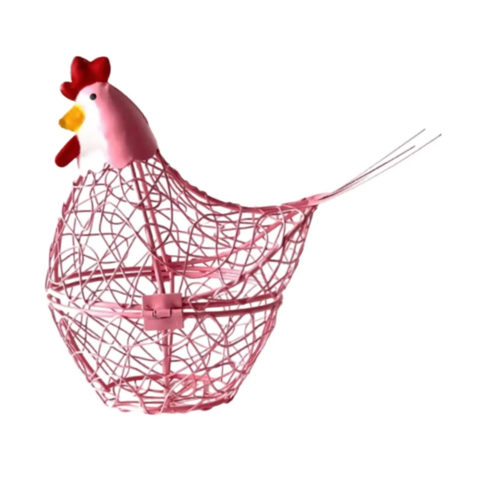 Yonmledo A Pink Chicken Egg Holder Hen Shaped Eggs Wire Storage Basket Egg Collection Storage Container Farm Chicken Egg Holder For Kitchen Home Decorations(A Pink)
