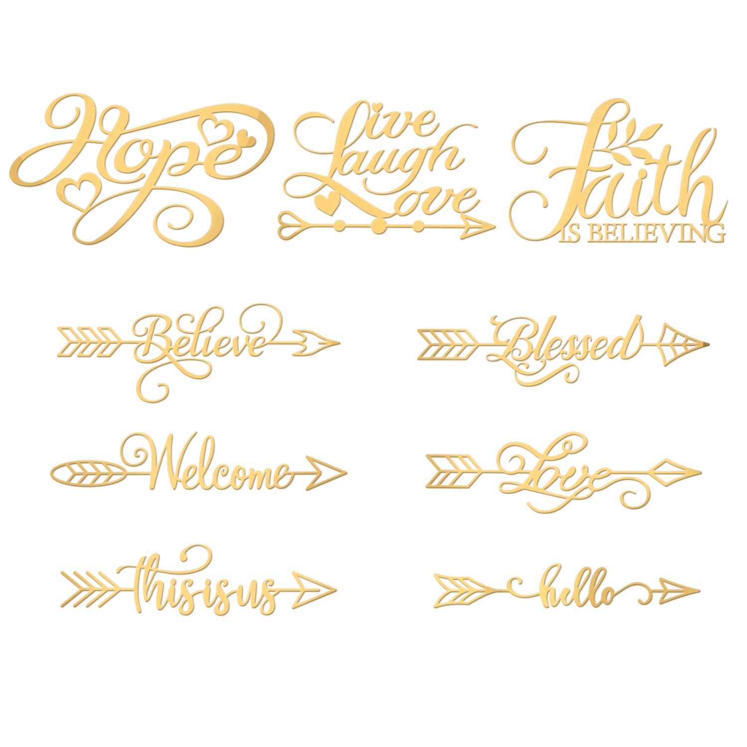 OLYCRAFT 9pcs 4x4cm Word Arrows Sticker Blessing Arrow Self Adhesive Gold Stickers Inspirational Word Metal Gold Stickers for Scrapbooks DIY Resin Crafts Phone & Water Bottle Decoration