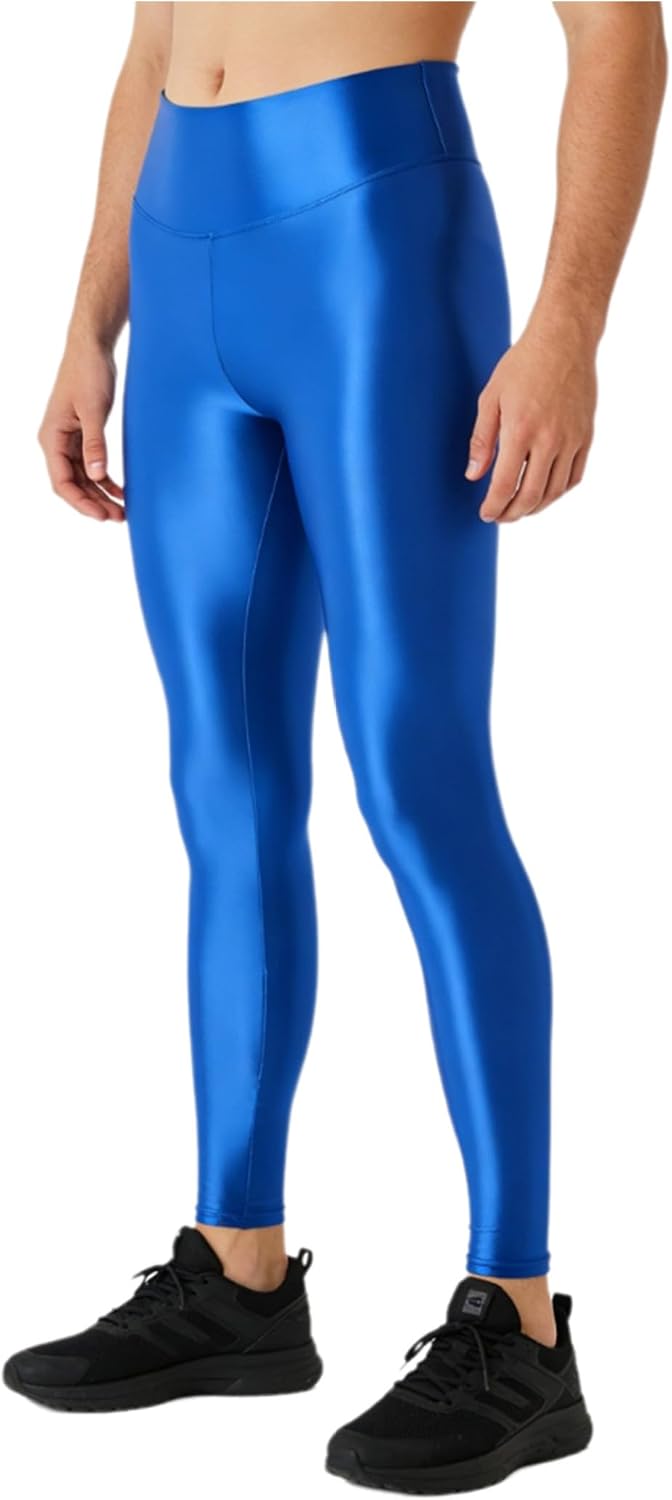 Jugaoge Mens Oily Glossy Tights Long Pants Athletic Yoga Sheer Leggings Building Exercises Trousers