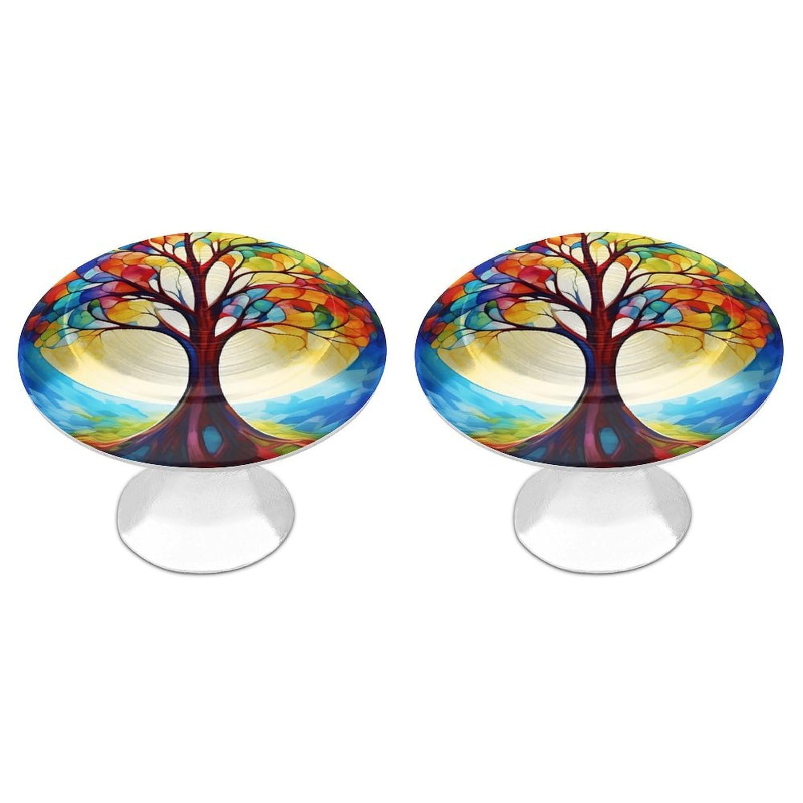 Fodpand White 2 Pack Cabinet Knobs 1.1 Inch Single Hole Drawer Pulls Handles Decorative Tree Furniture Knobs For Dresser Kitchen Bathroom Cupboard Wardrobe Vanity Closet Door Hardware