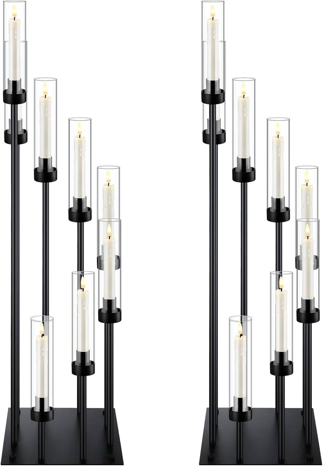Layhit 2 Pack Black Floor Candelabra Centerpieces 42.13 Tall 8 Arms Floor Candle Holder with Acrylic Shade Pillar Metal Black Candelabra Centerpieces for Wedding Dinner Ceremony Party Decoration
