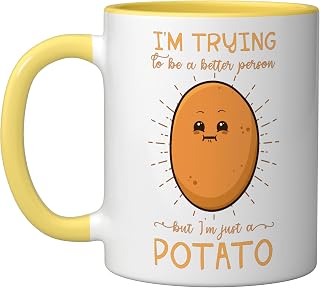 Potato Spud Root Vegetable Tater Vegan Lover Keto Gift Idea Ceramic Mug, Yellow/White