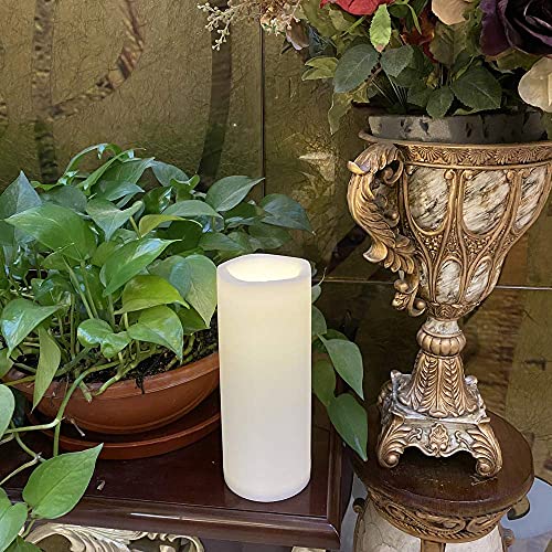 Image of CANDLE CHOICE Waterproof Outdoor Battery Operated Flameless Candles with Remote Timer Large Tall White Plastic Bright Flickering Electric LED Pillars Lantern Patio Garden Decoration 4x10 Inches 2 Pack