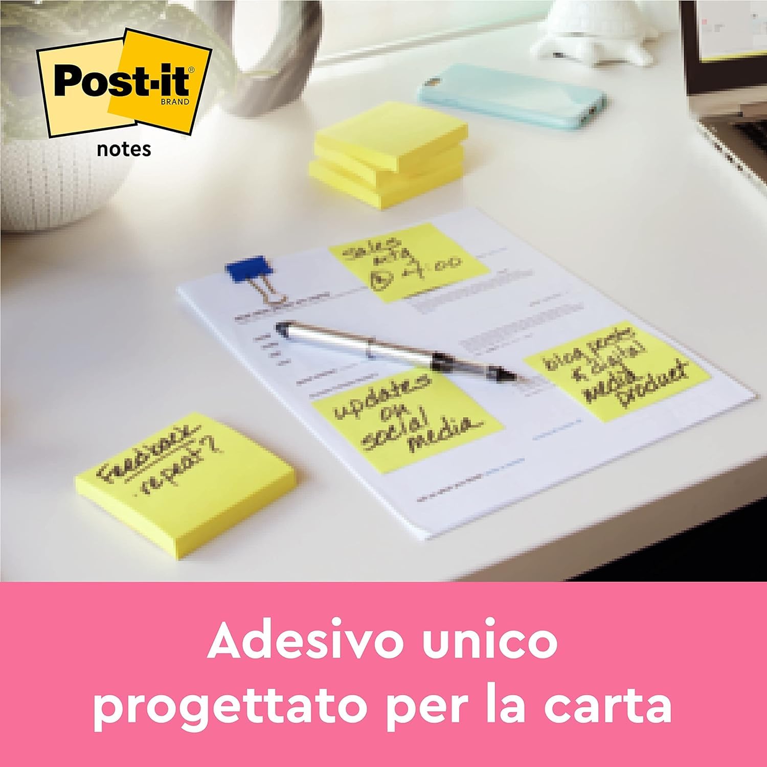 Post-It Foglietti Adesivi Gialli - 10 Blocchetti, 76x76mm, 100 Fogli Per Blocco, PEFC
