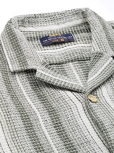 Image of The Indian Garage Co Men Relaxed Fit Striped Half Sleeves Cuban Collar Resort Wear Shirt
