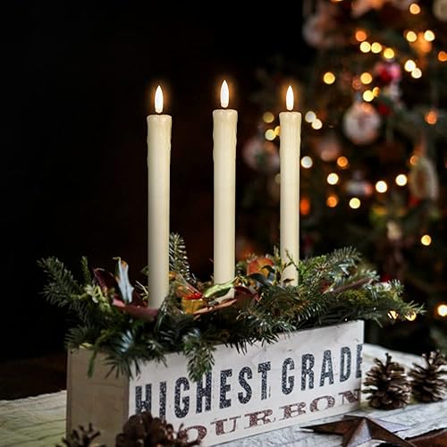 Miniatura 2 de GenSwin Velas cónicas de cera goteo sin llama parpadeantes con control remoto de 10 teclas, funciona con pilas, luz LED cálida 3D para ventana,