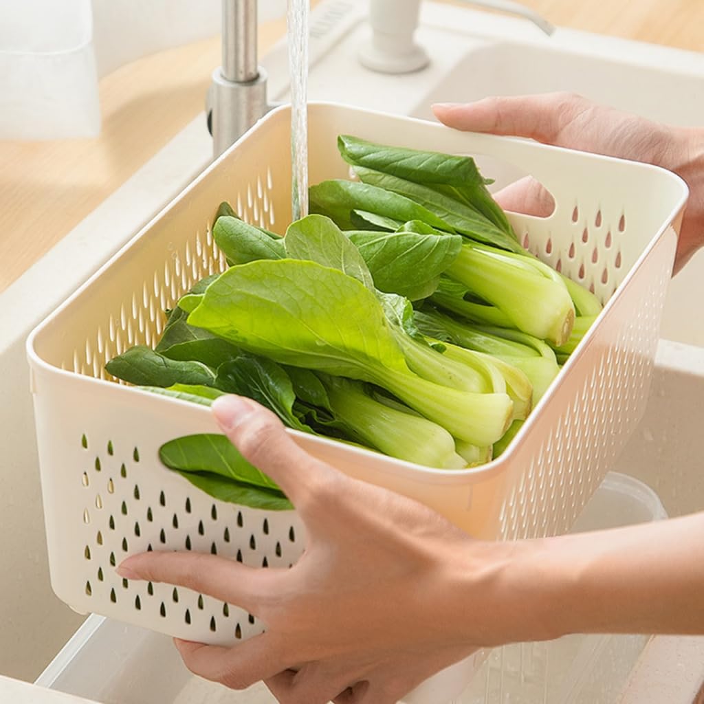 Contenitori per frutta e verdura con colini, salvaspazio, per conservare la freschezza, grandi scatole organizer con coperchio