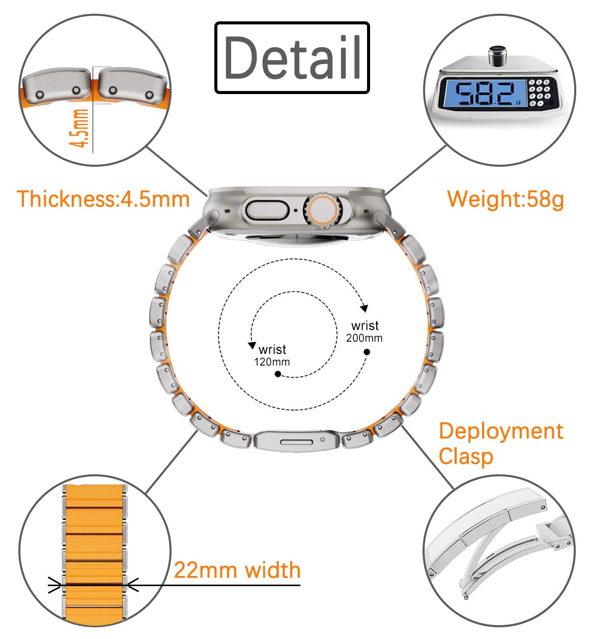Cinturino Titanio 22mm, Rivestito Silicone, DLC, HID | Bracciale Leggero, Antigraffio DLC, Chiusura Nascosta, per Galaxy Watch 46mm, HUAWEI GT6 46mm, Garmin Forerunner 47mm