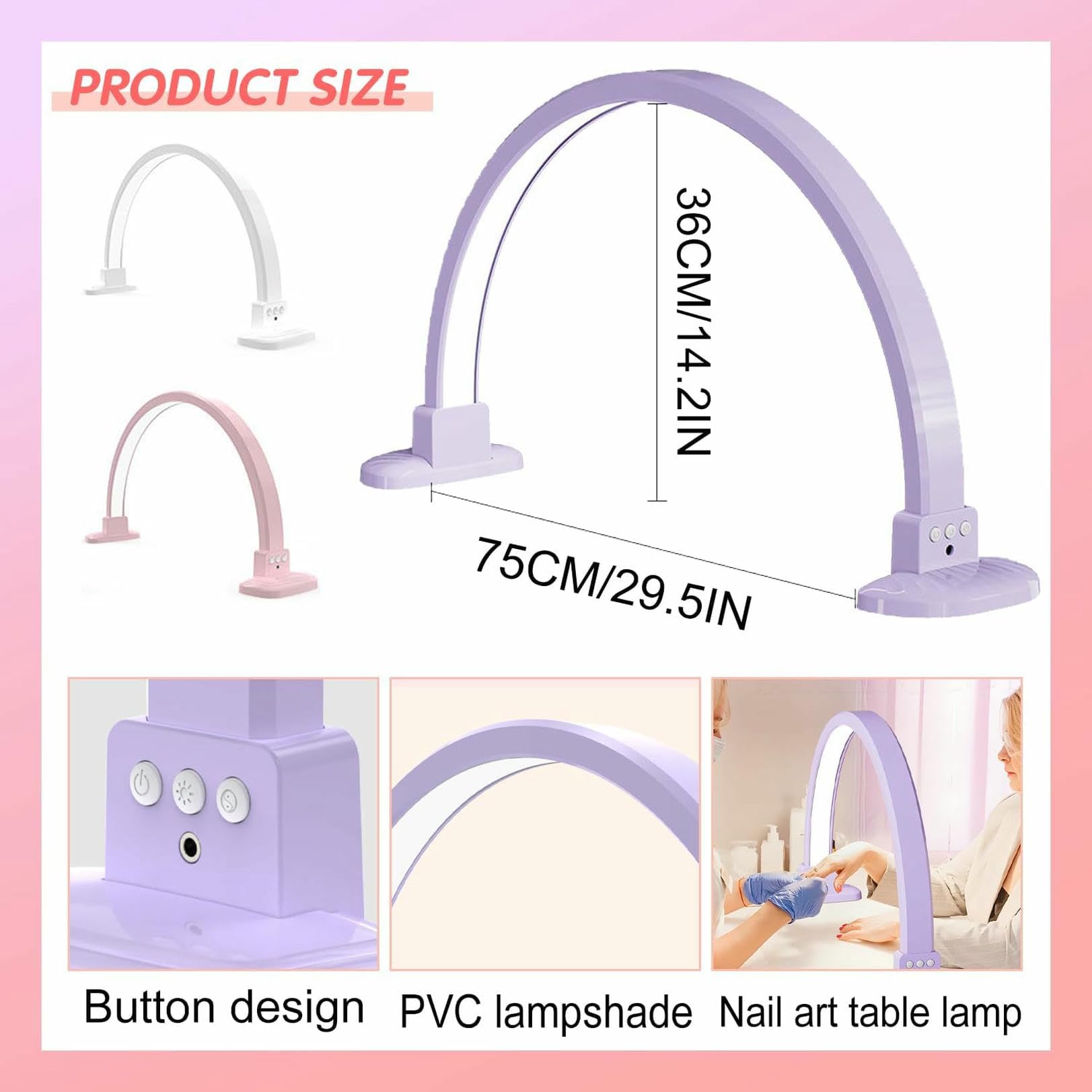 Lampada a Mezzaluna per Ciglia, Lampada da Tavolo ad Arco per Unghie per estetisti, Tecnici delle Unghie, estetisti, Lampada da scrivania a Mezzaluna con dimmerazione Continua