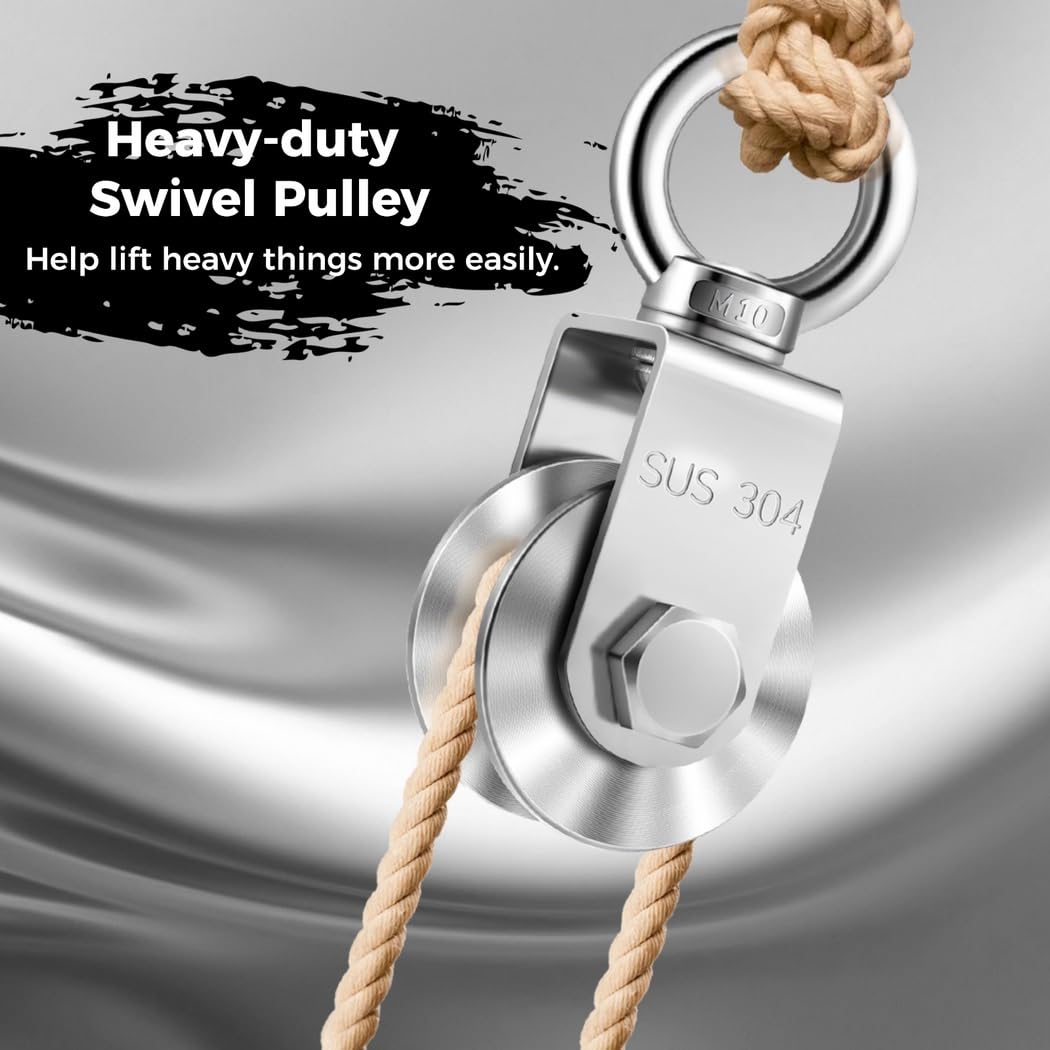 2 pulegge girevoli tipo U, in acciaio inox 304 resistente con cuscinetti silenziosi, capacità di carico 350 kg, rotazione 360