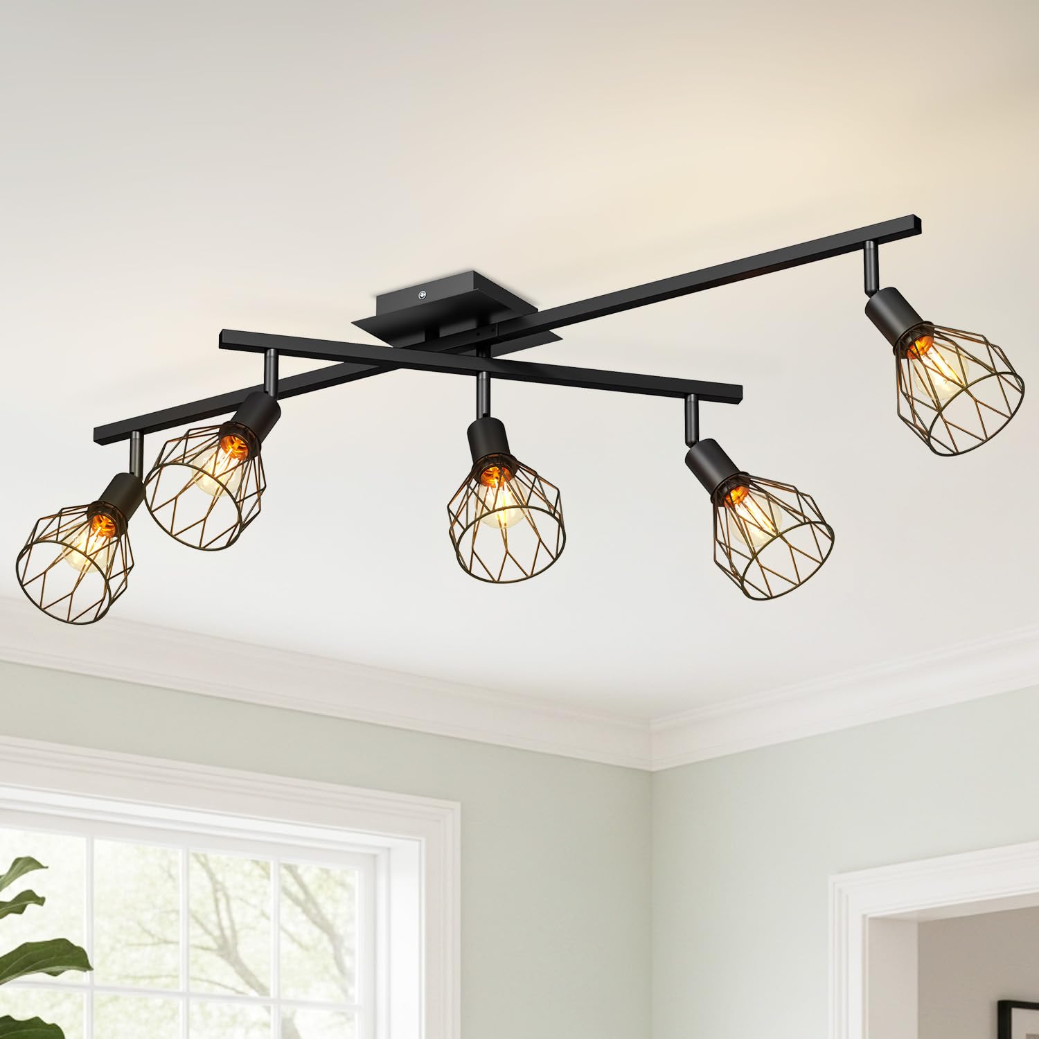 Lvwit 5 Way Black -E14-Lamp Shade:metal Ceiling Lights,Ceiling Spotlights,Industrial 5 Way Kitchen Lights Ceiling,Adjustable E14 Black Ceiling Spot Lights,Indoor Spot Light For Living Room Lights Ceilings(No Bulbs)