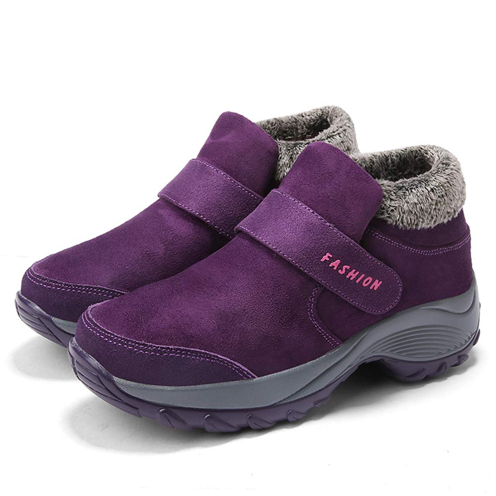 Toride Mujer Botas de invierno de gruesa Cálidas antideslizantes Senderismo Deportes casuales Hook & Loop Zapatillas de deporte al aire libre Zapatillas de deporte cortas de felpa Zapatos